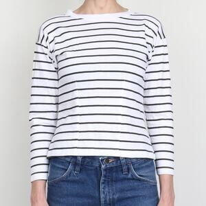 Vintage 1980s Croquet Club Stripe Shoulder Pads Long Sleeve Cotton T Shirt